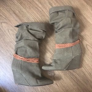 Anthropologie Tall Slouchy Canvas Wedge Booties